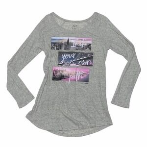 JUSTICE Girl's Gray Inspirational Graphic Long Sleeve High Low T-Shirt